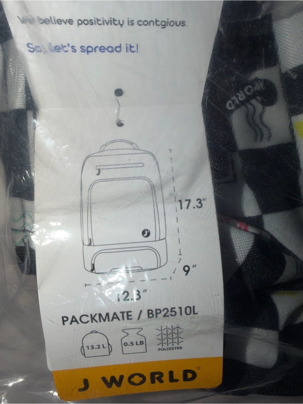 Checkerboard Pattern Backpack with Multicolor Icons - Picture 8 of 9